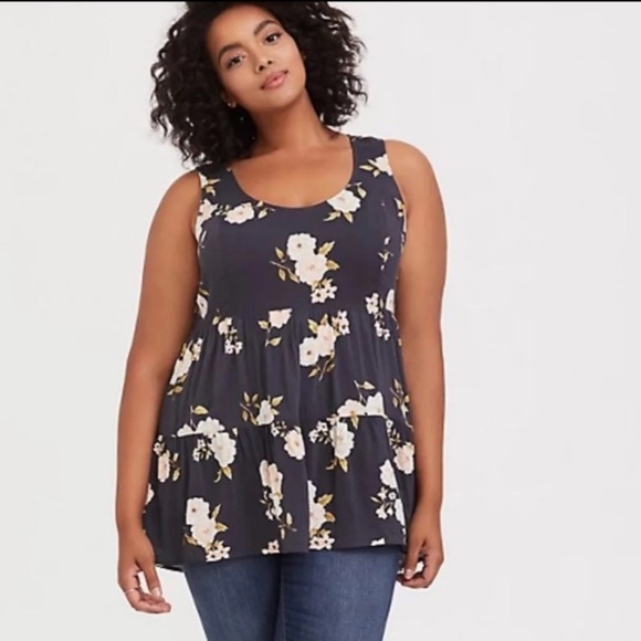 Torrid | 00X (M/L) | Slate Grey Floral Challis Babydoll Tunic Tank - Picture 1 of 8